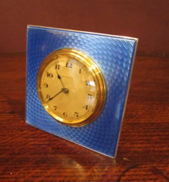 Art Deco Enamel & Silver Travelling Clock
