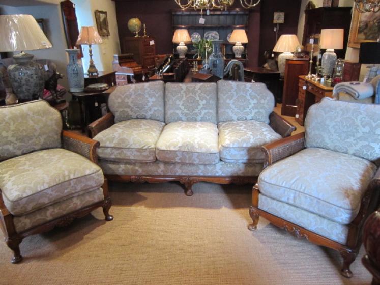 Stunning Edwardian Walnut Three Piece Bergere Suite - Image 1