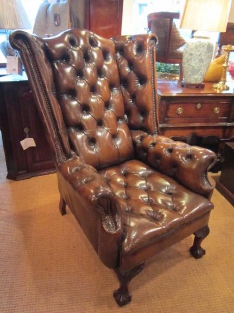 Stunning Large Edwardian Leather Wing Armchair - Image 1