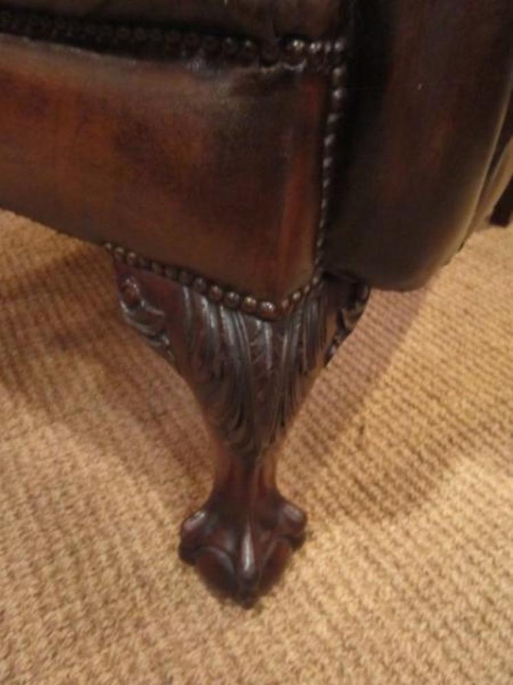 Stunning Large Edwardian Leather Wing Armchair - Image 3