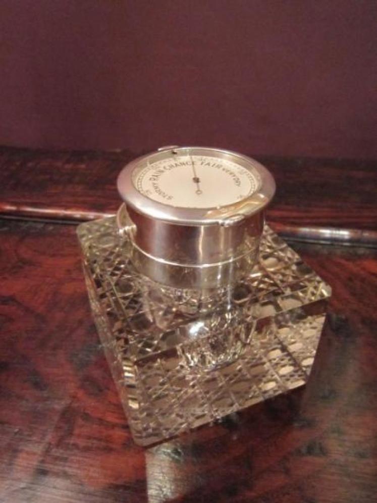 Very Rare Edwardian Silver Inkwell & Barometer - Image 1