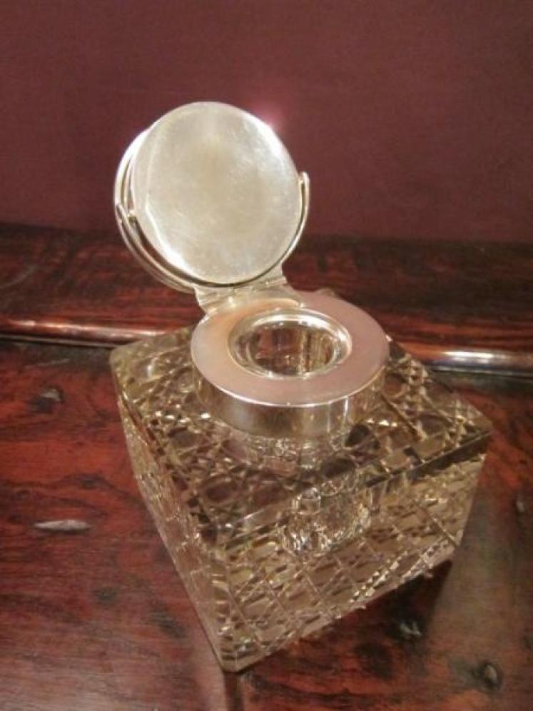 Very Rare Edwardian Silver Inkwell & Barometer - Image 2