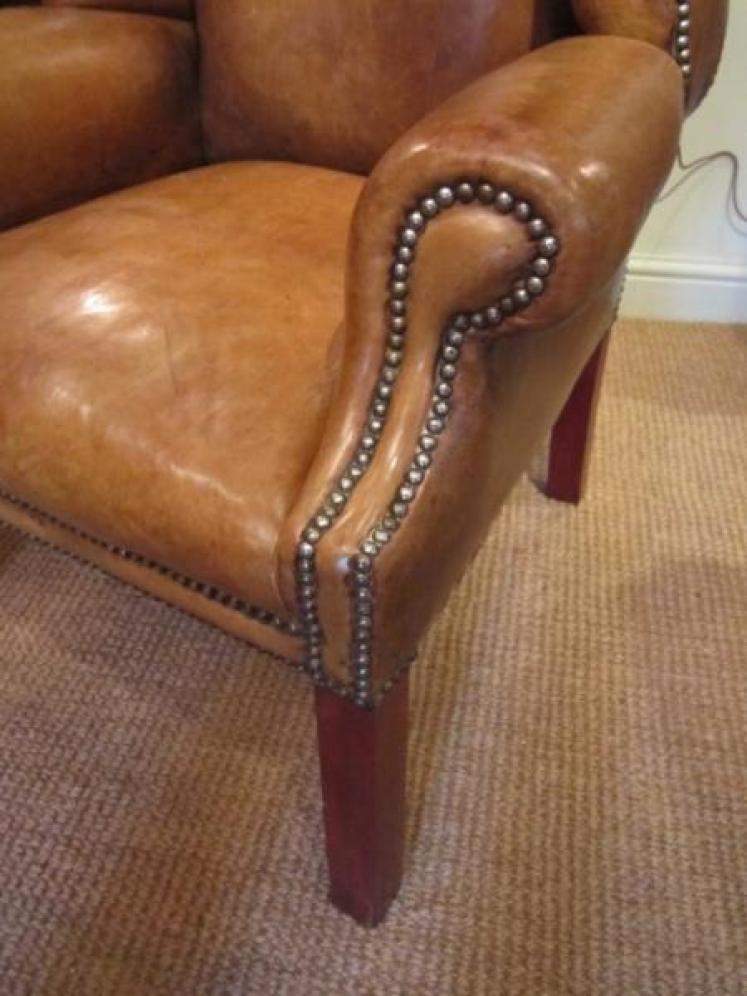 Superb Pair of 1920's Leather Wing Armchairs - Image 5