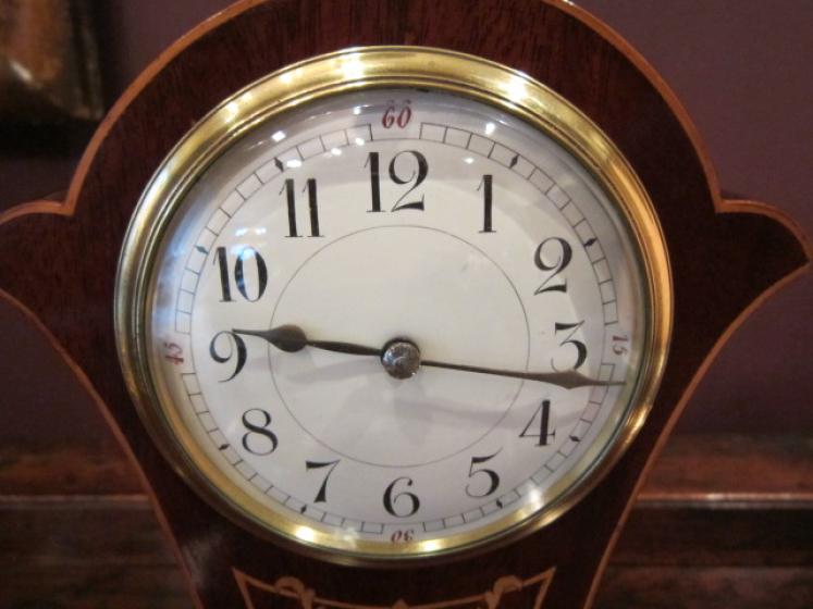 Superb Quality Edwardian Fruitwood Inlaid Mantel Clock - Image 3