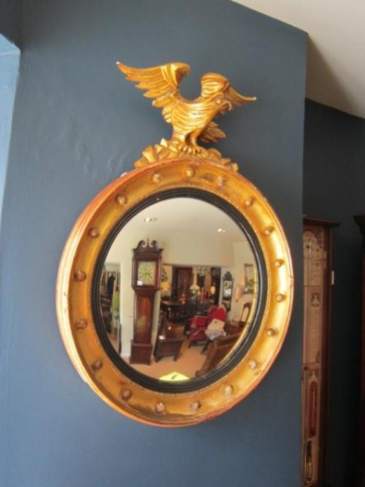 Original Regency Timber Gilt Convex Wall Mirror - Image 1