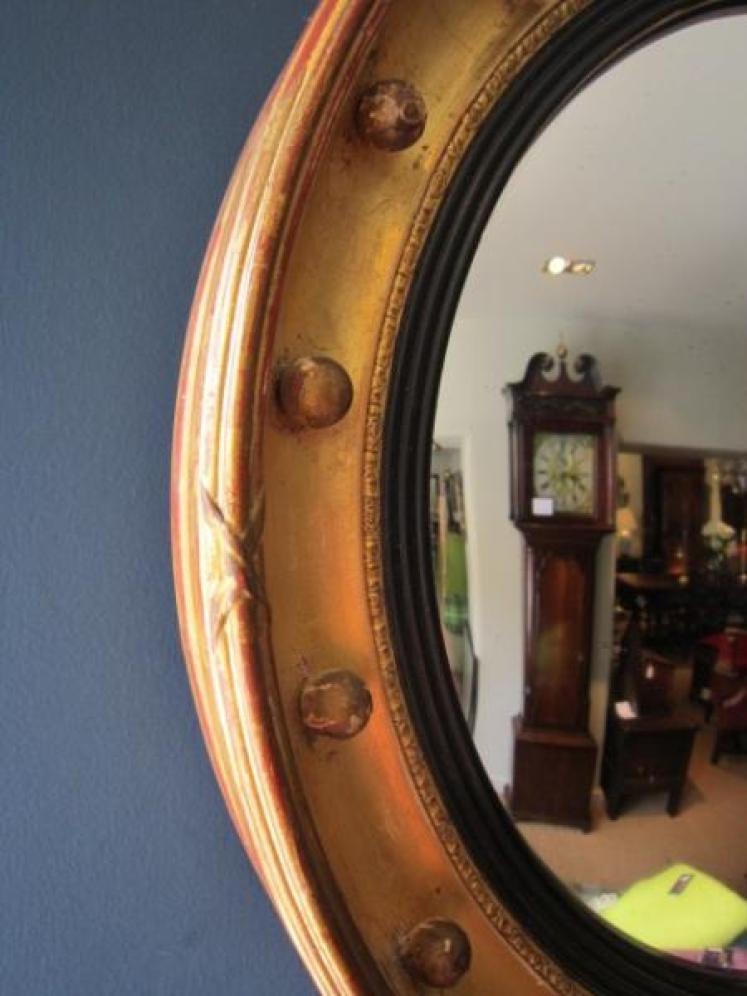 Original Regency Timber Gilt Convex Wall Mirror - Image 3