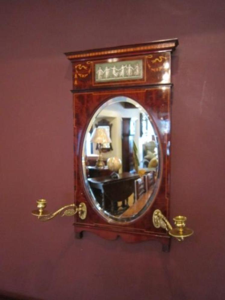 Elegant Art Nouveau Mahogany Inlaid Wall Mirror - Image 1