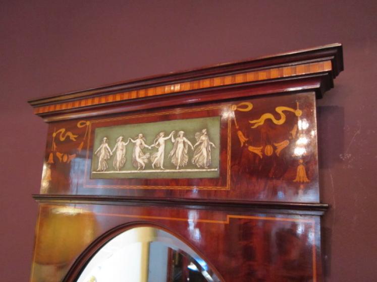Elegant Art Nouveau Mahogany Inlaid Wall Mirror - Image 3