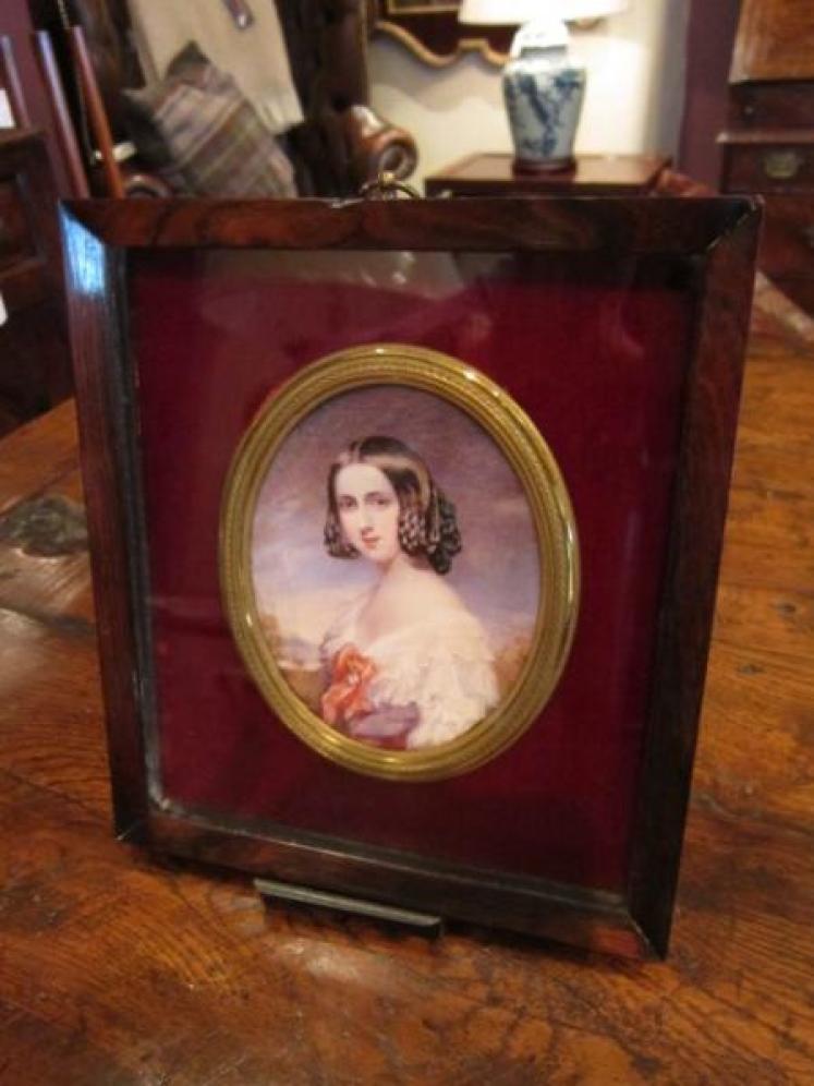 Mid Victorian Rosewood Framed Miniature Oil Portrait - Image 1