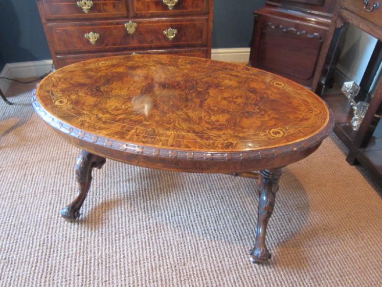 Stunning Victorian Burr Walnut Inlaid Occasional Table - Image 1