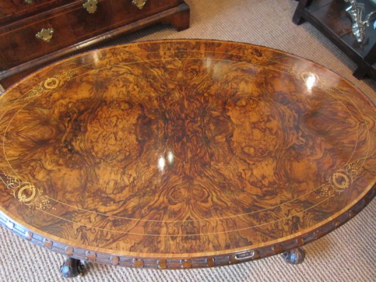 Stunning Victorian Burr Walnut Inlaid Occasional Table - Image 2