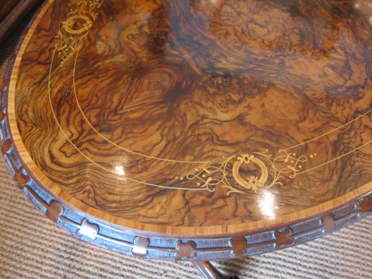 Stunning Victorian Burr Walnut Inlaid Occasional Table - Image 3