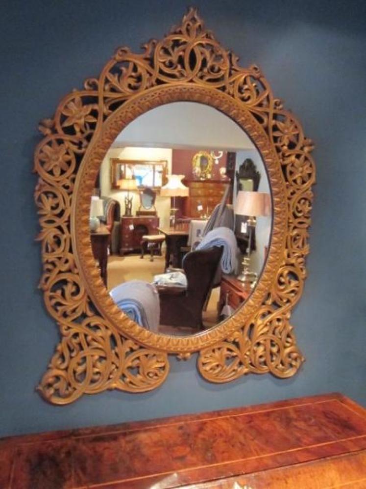 Impressive Art Nouveau Gilded Fretwork Wall Mirror - Image 1
