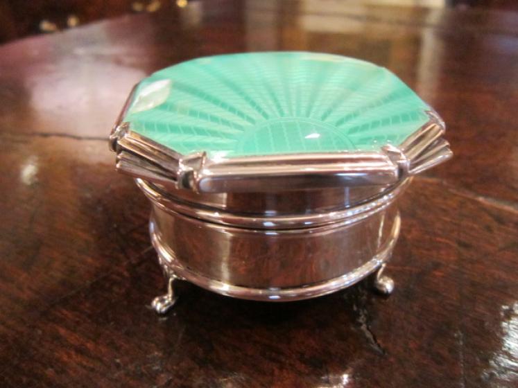 Superb Art Deco Silver & Guilloche Enamel Ring Box - Image 1