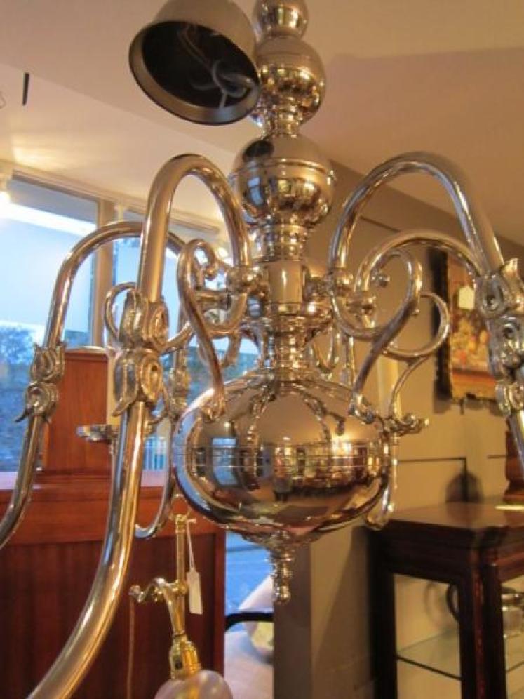 High Quality Edwardian Nickel Plated Chandelier - Image 4
