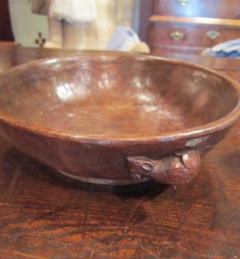 Early Mouseman Adzed Oak Fruit Bowl