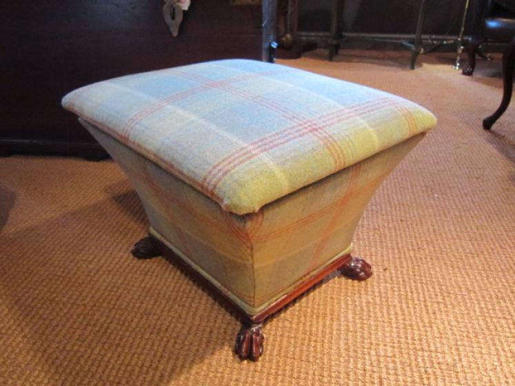 Early Victorian Upholstered Claw Feet Ottoman - Image 1