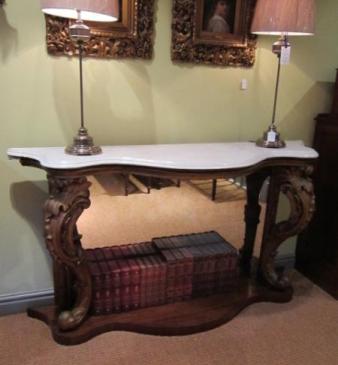 Superb Late Regency Rosewood Serpentine Console Table