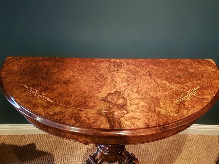 Fine Mid Victorian Burr Walnut Card Table - Image 5