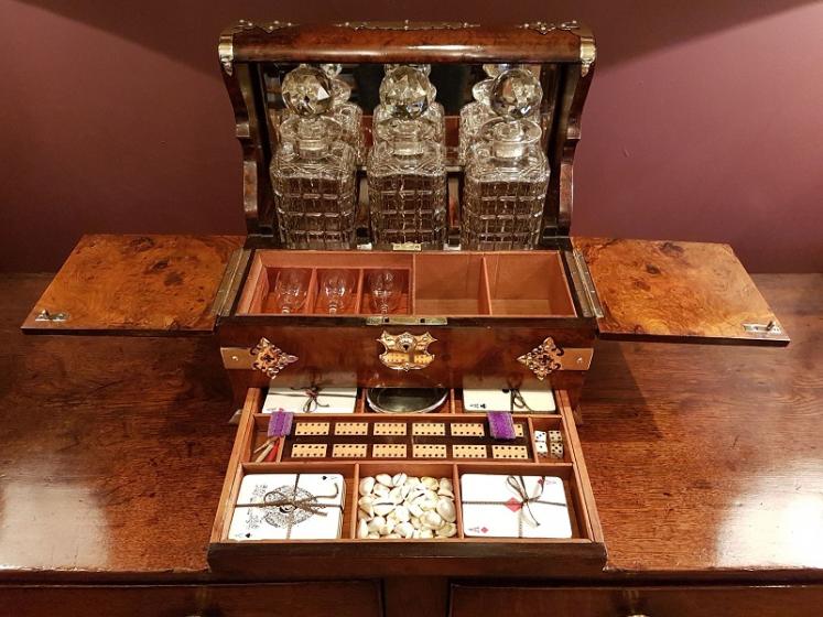 Superb Victorian Walnut Tantalus & Games Box - Image 1