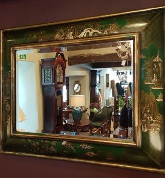 19th Century Chinoserie Green Lacquered Mirror