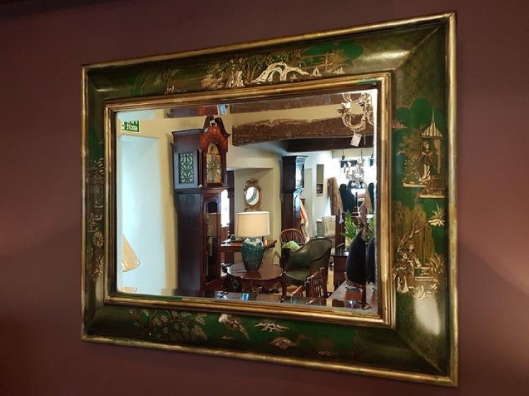 19th Century Chinoserie Green Lacquered Mirror - Image 1