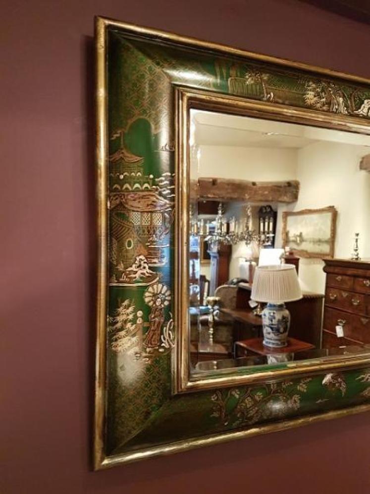 19th Century Chinoserie Green Lacquered Mirror - Image 3