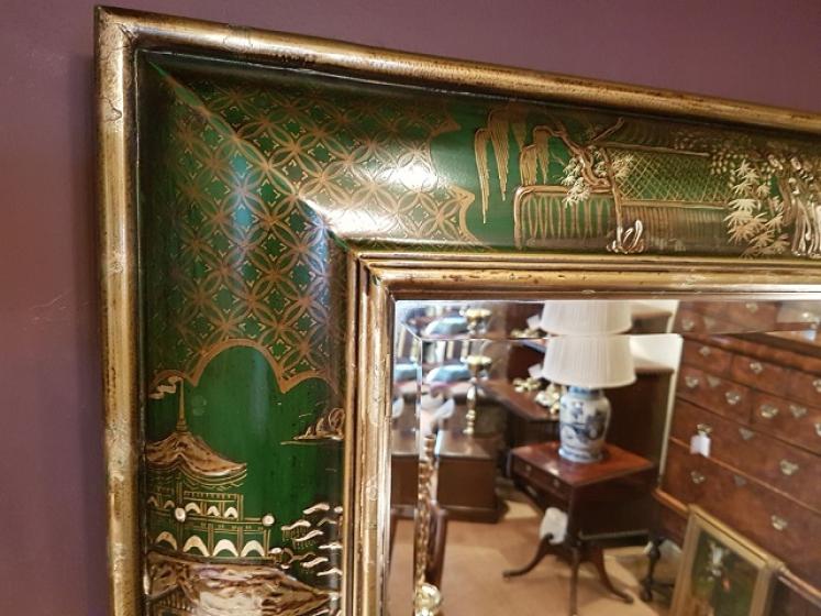 19th Century Chinoserie Green Lacquered Mirror - Image 4