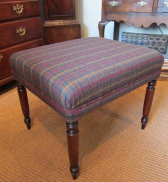 Early Victorian Upholstered Mahogany Legged Stool