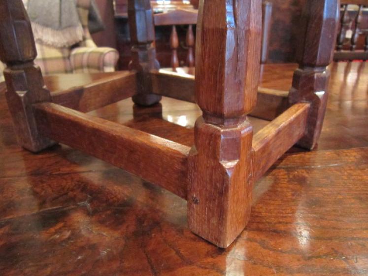 Early Mouseman Adzed Oak Leather Top Stool - Image 3