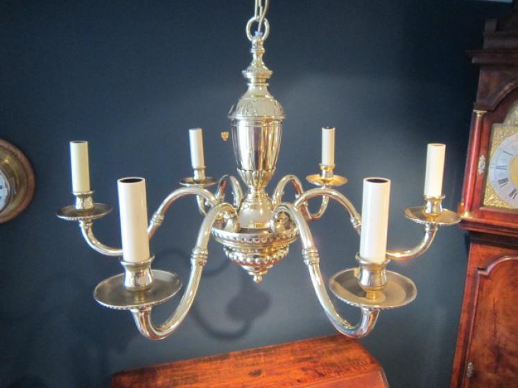 Edwardian Cast Brass Classical Style Chandelier - Image 5