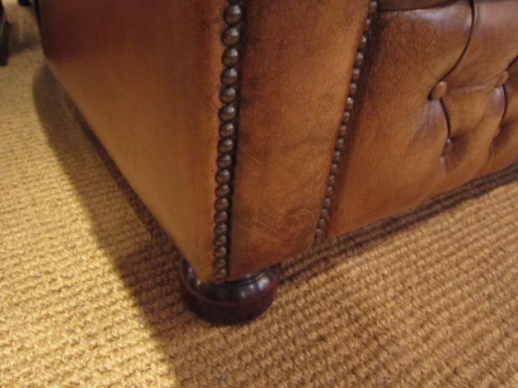 Original Leather Buttoned Chesterfield Settee - Image 5