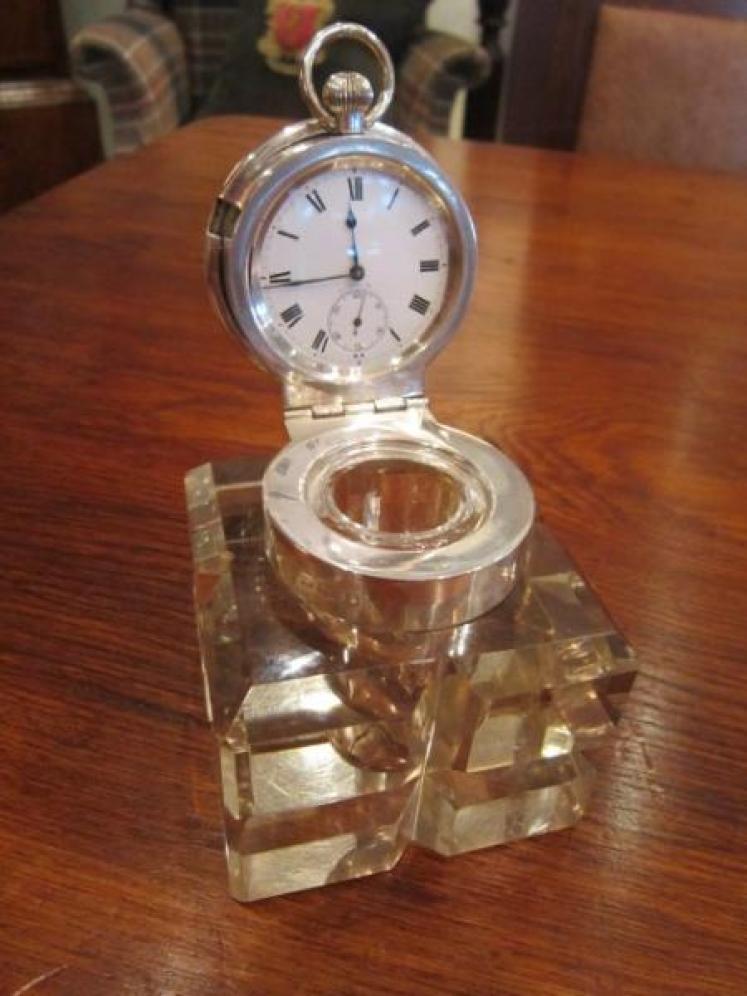 Superb Edwardian Silver Inkwell & Watch Top - Image 1