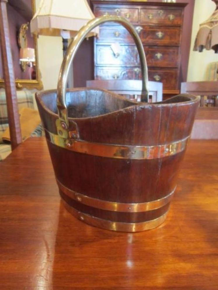 Mid Victorian Oak & Brass Bound Coal Bucket - Image 1