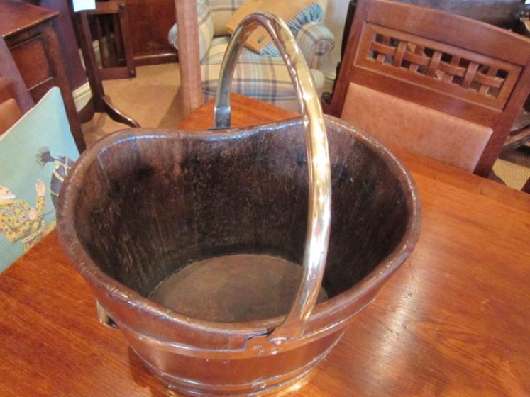 Mid Victorian Oak & Brass Bound Coal Bucket - Image 2