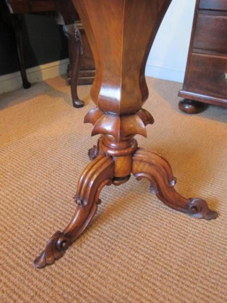 Early Victorian Walnut Fruitwood Inlaid Work Table - Image 2