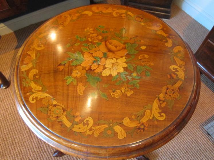 Early Victorian Walnut Fruitwood Inlaid Work Table - Image 3