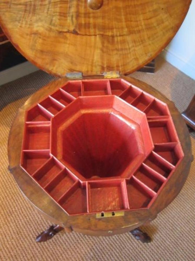 Early Victorian Walnut Fruitwood Inlaid Work Table - Image 5
