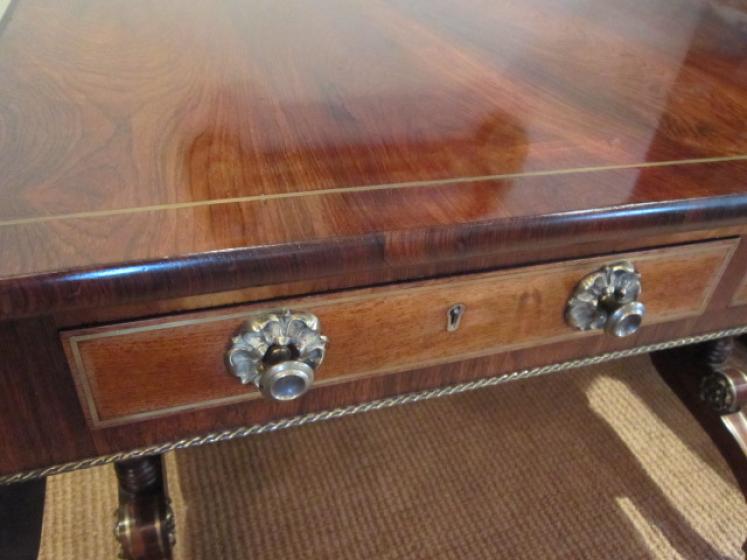Outstanding Regency Rosewood Brass Inlaid Sofa Table - Image 3