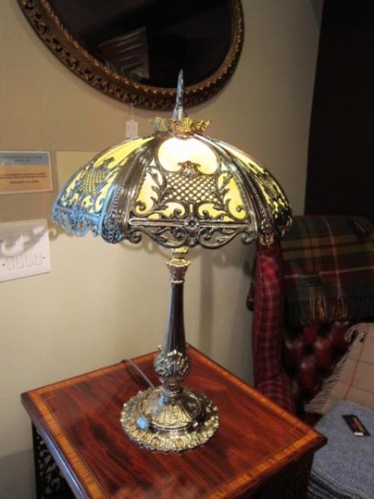 Art Nouveau Tiffany Style Glass Panel Table Lamp - Image 1