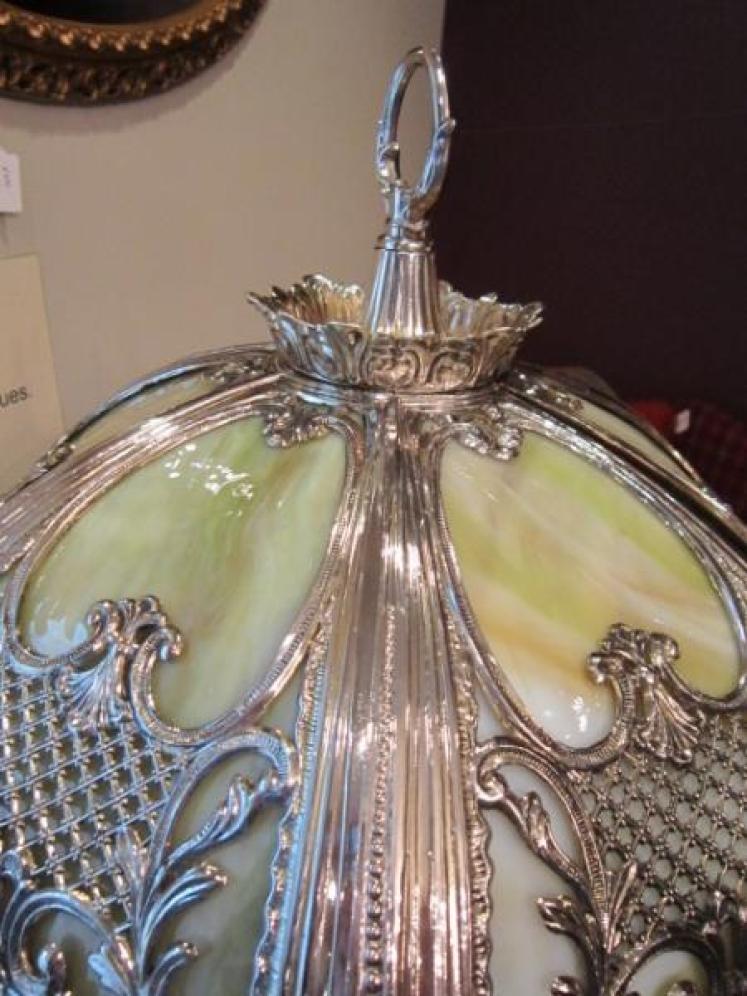 Art Nouveau Tiffany Style Glass Panel Table Lamp - Image 3