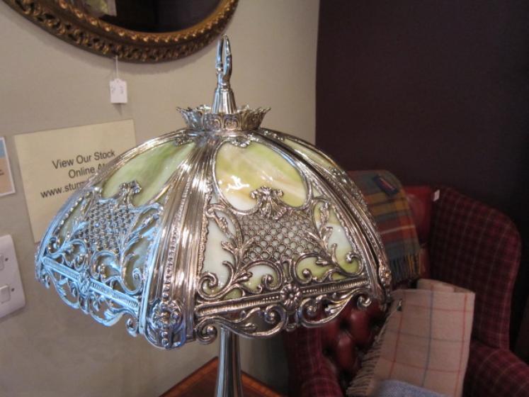 Art Nouveau Tiffany Style Glass Panel Table Lamp - Image 4