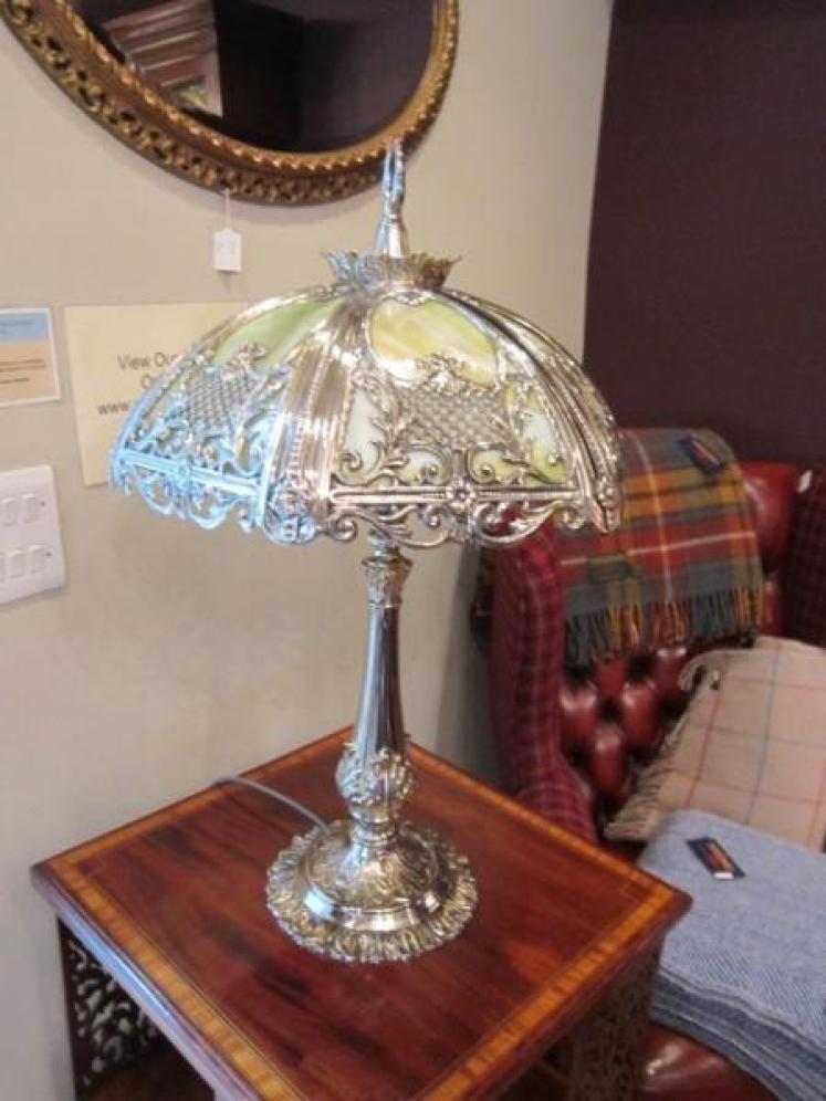 Art Nouveau Tiffany Style Glass Panel Table Lamp - Image 5
