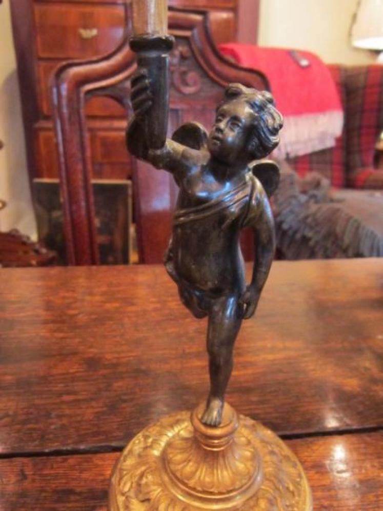 Pair of Mid Victorian Bronze Cherub Candlesticks - Image 2