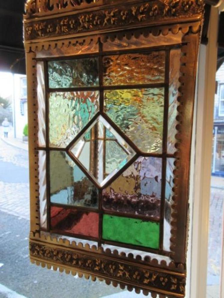 Victorian Leaded Coloured Glass Panel Hall Lantern - Image 2