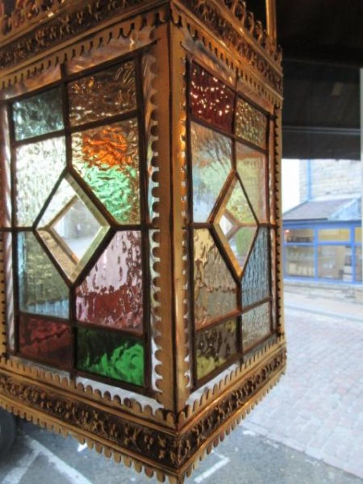 Victorian Leaded Coloured Glass Panel Hall Lantern - Image 3