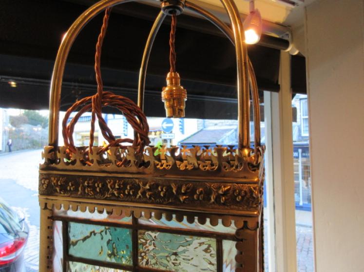 Victorian Leaded Coloured Glass Panel Hall Lantern - Image 4