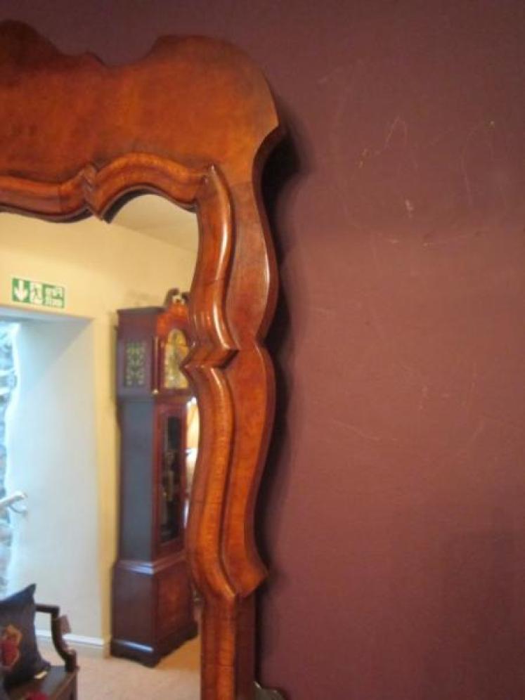 Early Victorian Figured Walnut Shaped Top Mirror - Image 2