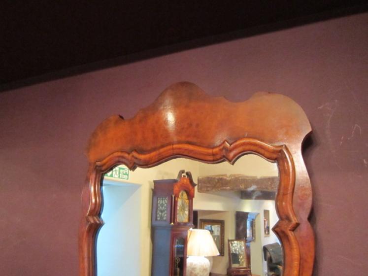 Early Victorian Figured Walnut Shaped Top Mirror - Image 4