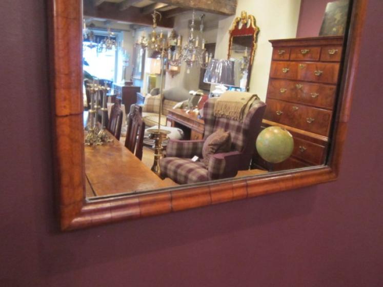 Early Victorian Figured Walnut Shaped Top Mirror - Image 5